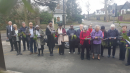 Worshipers singing outside church